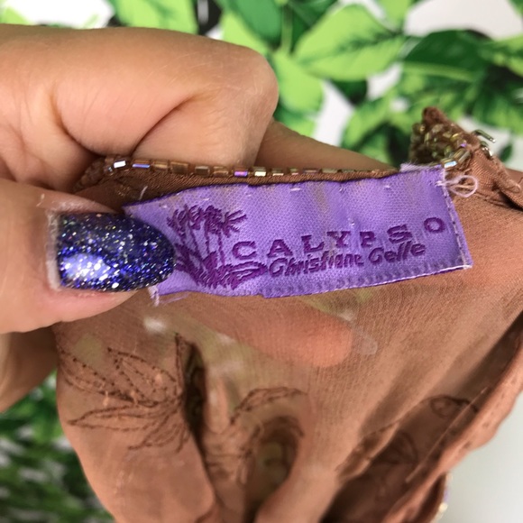 Calypso Christiane Celle Brown Sequined Silk Tank - Picture 5 of 6